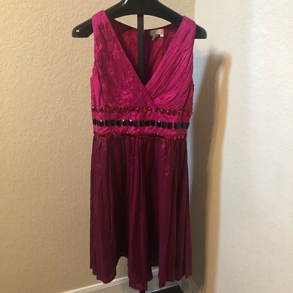 Spiegel fuchsia dress with gemstones in waistline